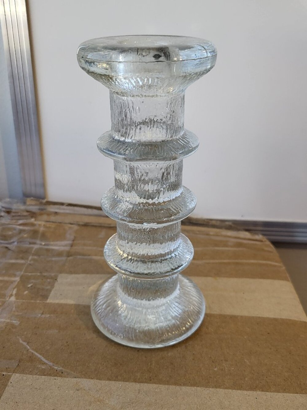 VTG Tapio Wirkkala Iittala Frost Ice Icicle 3-ring Glass Candlestick Holder BI